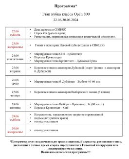 Программа регаты в Дубковой